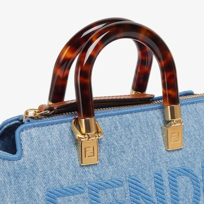 Woman Light Blue Denim Small Boston Bag Light Blue Fendi Mini Bags
