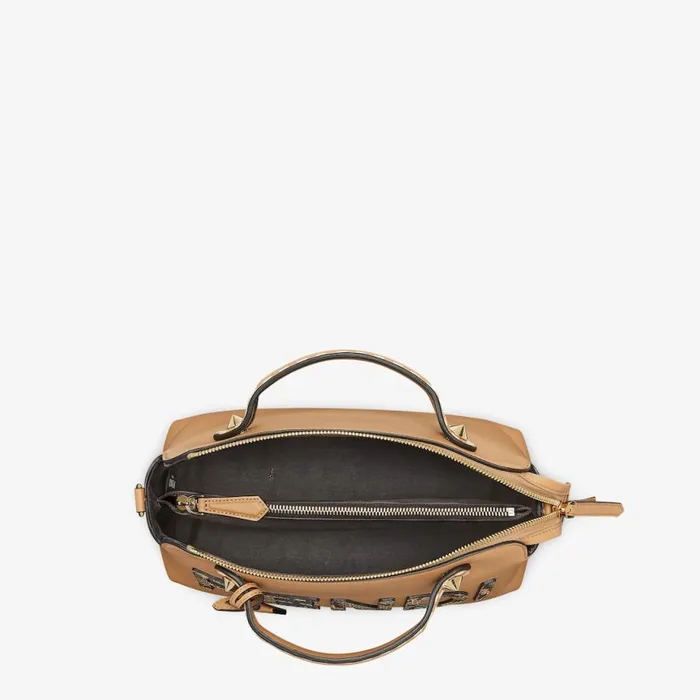 Woman Light Brown Leather And Elaphe Boston Bag Brown Fendi Shoulder and Crossbody Bags