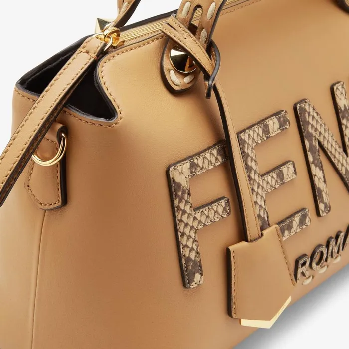 Woman Light Brown Leather And Elaphe Boston Bag Brown Fendi Shoulder and Crossbody Bags
