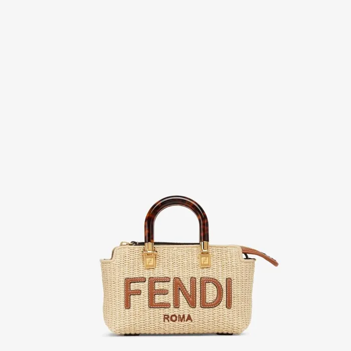 Woman Natural Straw Small Boston Bag Beige Fendi Mini Bags