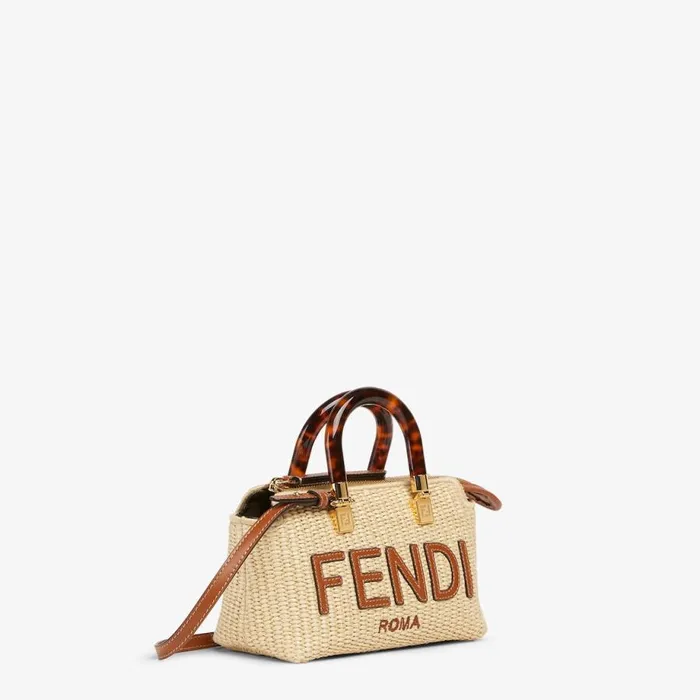 Woman Natural Straw Small Boston Bag Beige Fendi Mini Bags