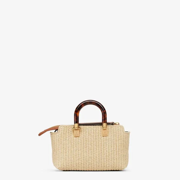 Woman Natural Straw Small Boston Bag Beige Fendi Mini Bags