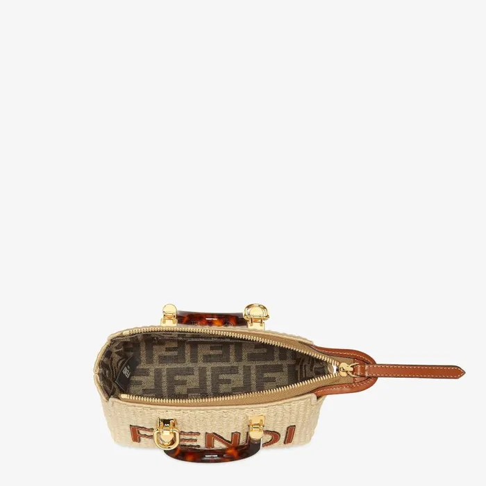 Woman Natural Straw Small Boston Bag Beige Fendi Mini Bags