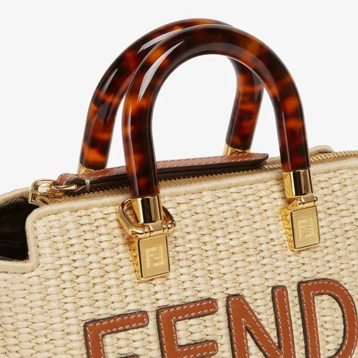 Woman Natural Straw Small Boston Bag Beige Fendi Mini Bags
