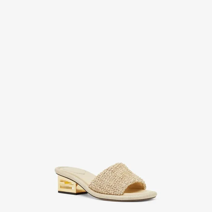 Woman Pale Yellow Raffia Slides Beige Fendi Slides and Mules