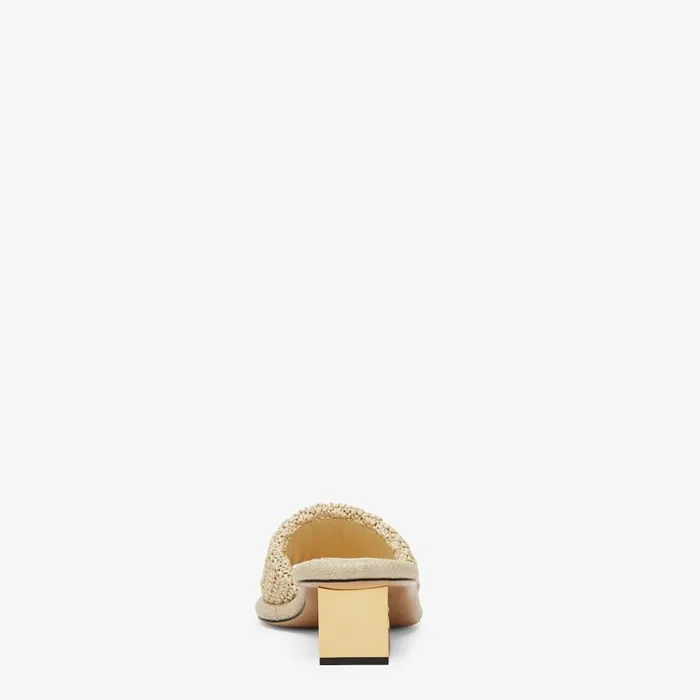 Woman Pale Yellow Raffia Slides Beige Fendi Slides and Mules