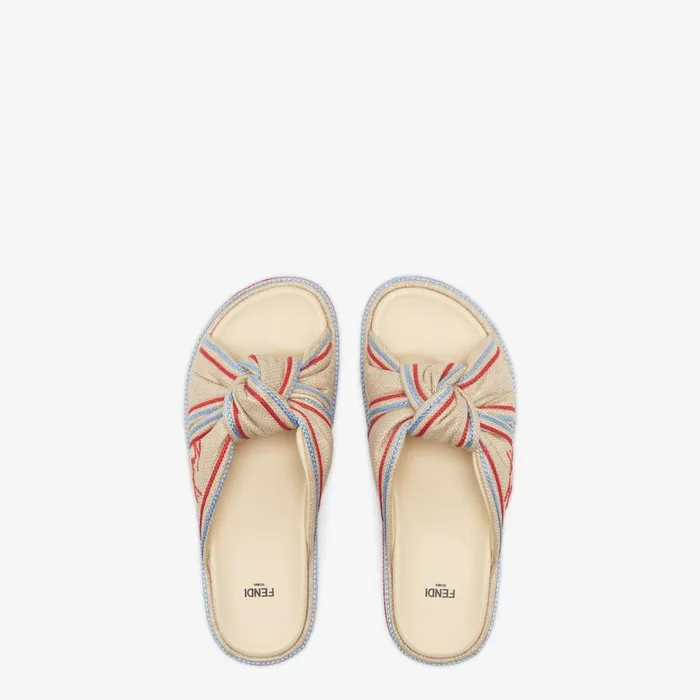 Woman Pale Yellow Raffia Slides Beige Fendi Slides and Mules