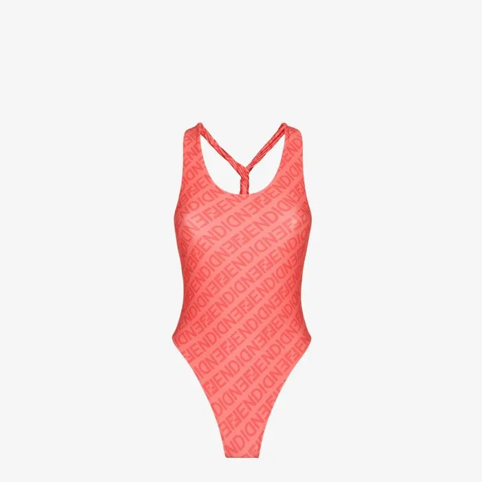 Woman Pink Lycra Swimsuit Pink Fendi Swimwear