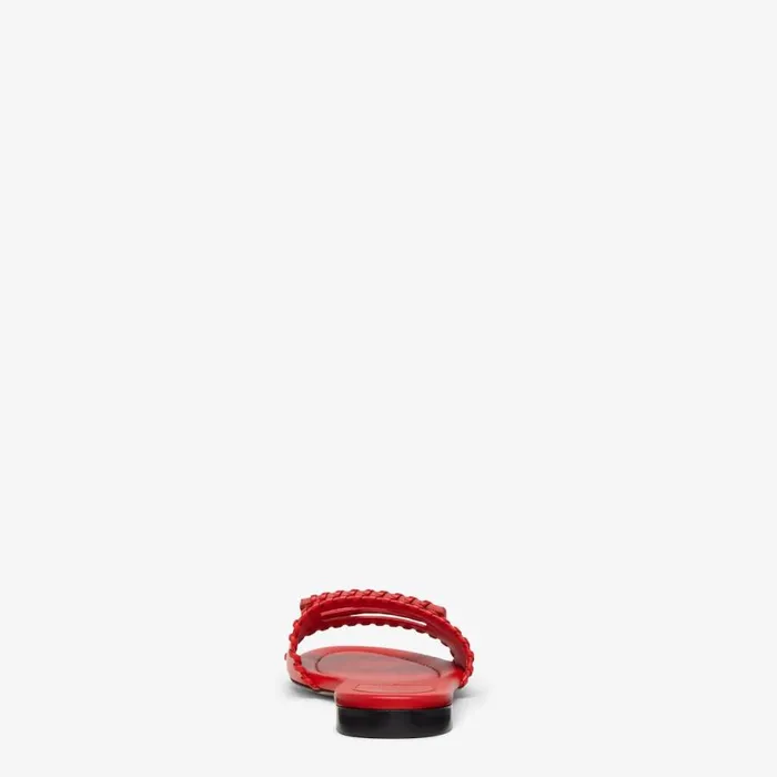 Woman Red Leather Slides Beige Fendi Slides and Mules