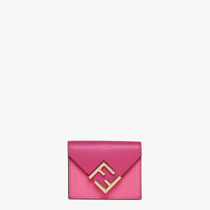 Woman TwoTone Fuschsia And Dark Pink Leather Wallet Beige Fendi Wallets