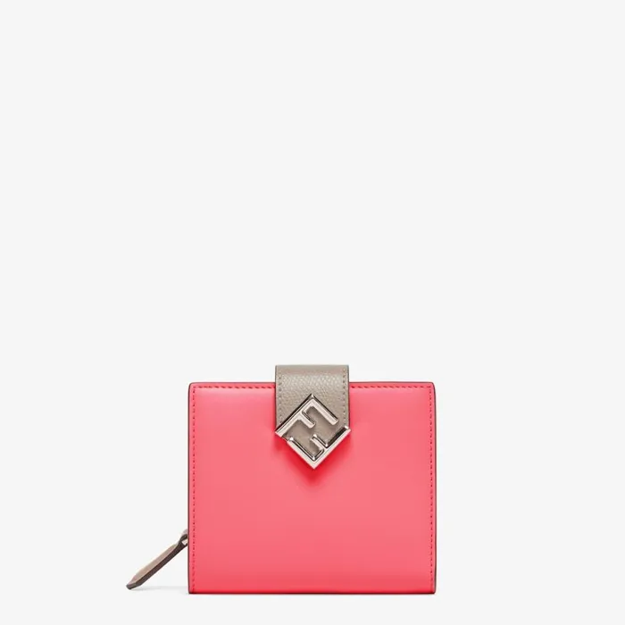 Woman TwoTone Pink And Dove Grey Leather Compact Wallet Pink Fendi Wallets