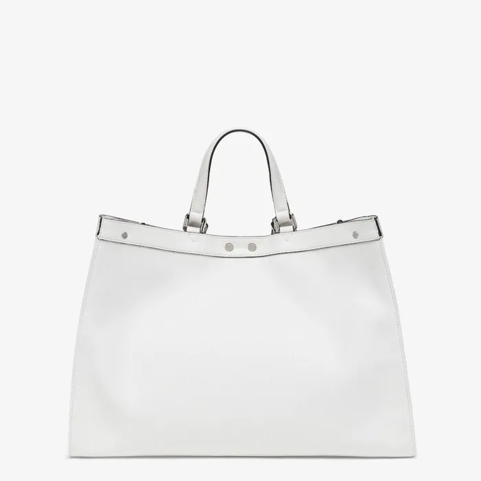 Woman White Canvas Shopper With Ff Embroidery White Fendi Tote Bags