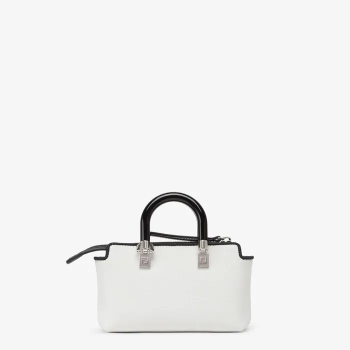 Woman White Canvas Small Boston Bag With Fendi Roma Embroidery White Fendi Mini Bags