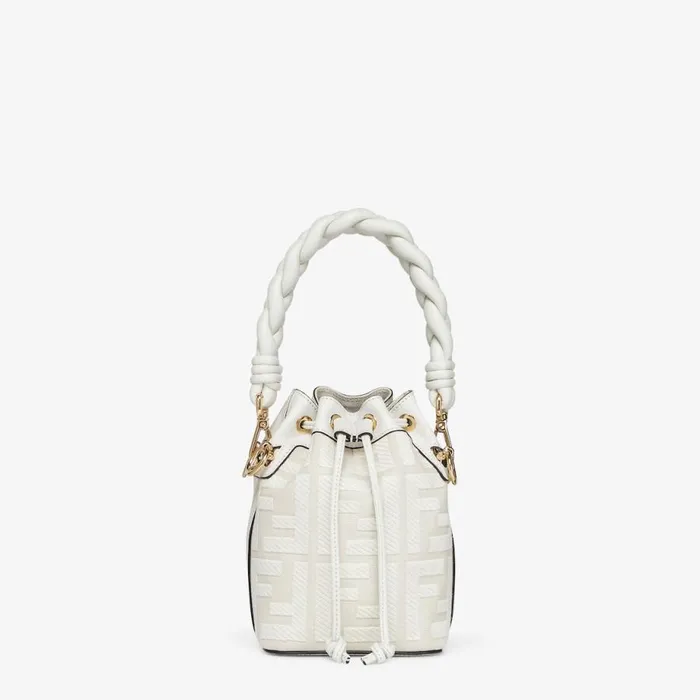 Woman White Ff Canvas MiniBag White Fendi Mini Bags
