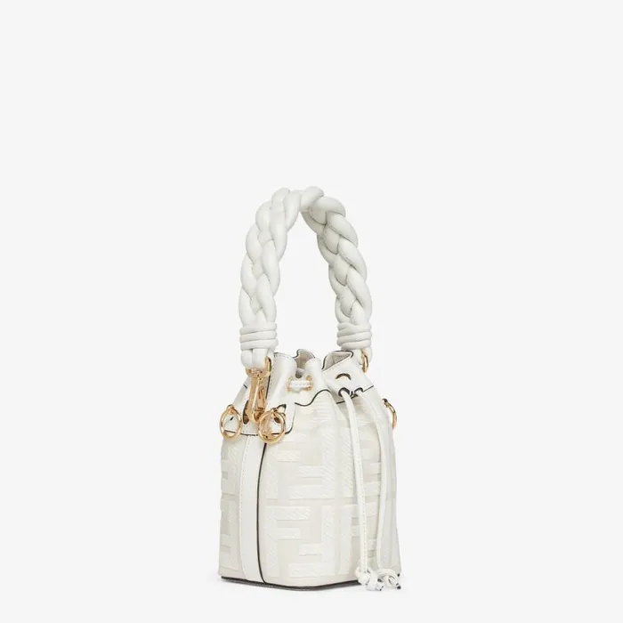 Woman White Ff Canvas MiniBag White Fendi Mini Bags