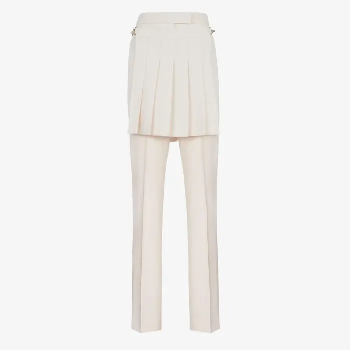 Woman White Grain De Poudre Wool Trousers White Fendi Pants and Shorts