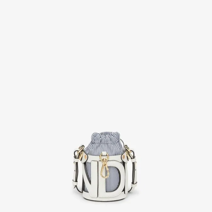 Woman White Leather And Striped Fabric Bucket Bag White Fendi Mini Bags