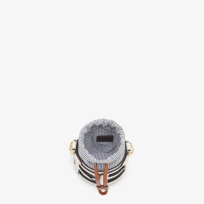 Woman White Leather And Striped Fabric Bucket Bag White Fendi Mini Bags
