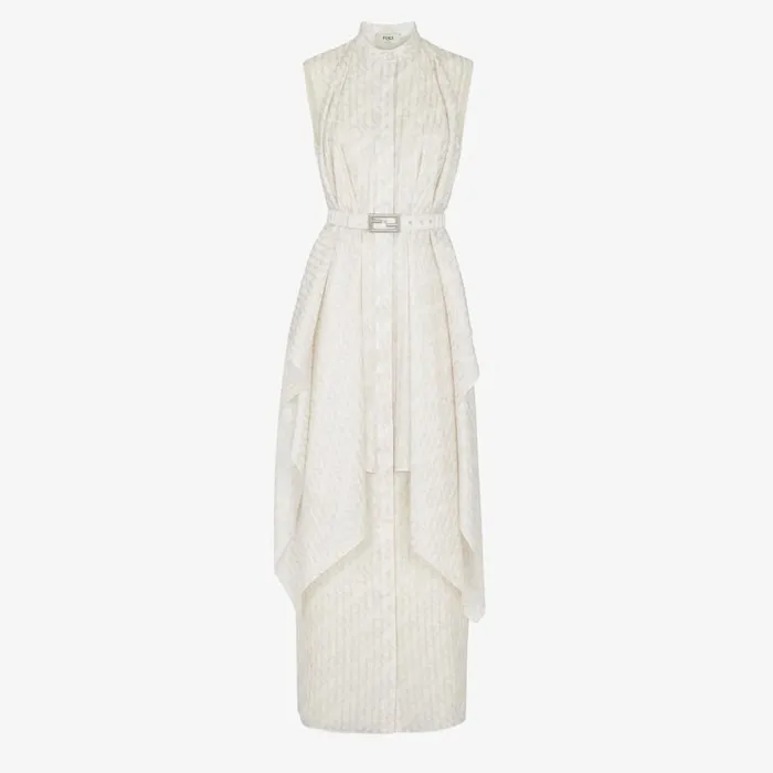 Woman White Silk Long Dress White Fendi Dresses and Jumpsuits