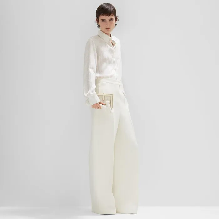 Woman White Wool And Silk Trousers White Fendi Pants and Shorts