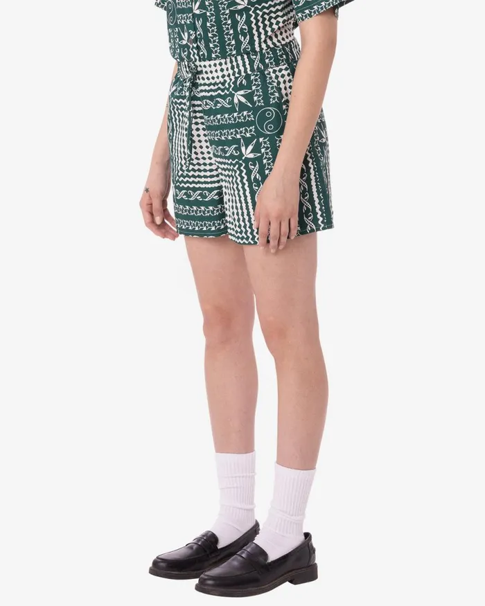 Women ANGELICA BANDANA SHORT Aventurine Green Multi OBEY Clothing BOTTOMS