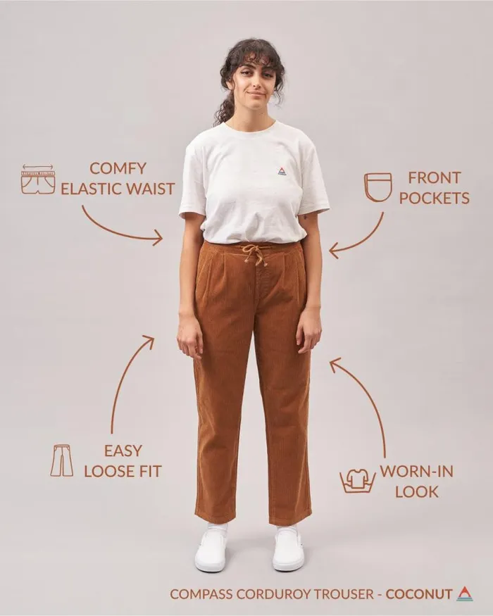 Women Bottoms Passenger Compass Recycled Corduroy Trouser Coconut Coconut
