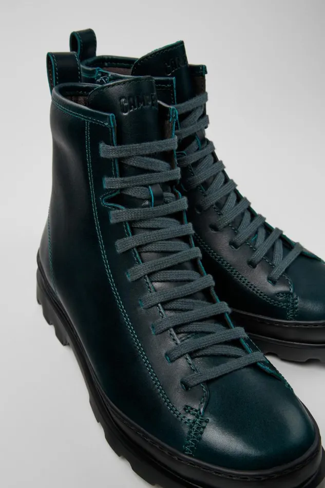 Women Camper Ankle Boots Brutus Green Leather Boots