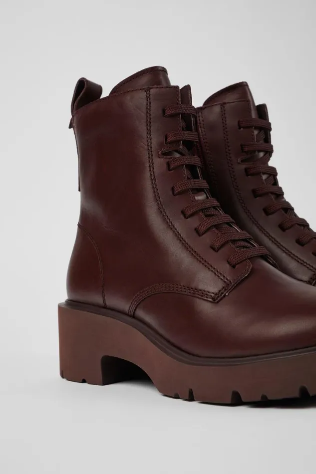 Women Camper Ankle Boots Milah Burgundy Laceup Boots
