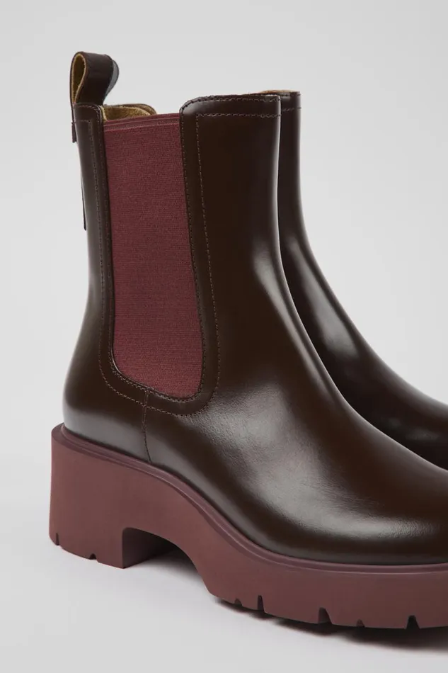 Women Camper Ankle Boots Milah Burgundy Leather Chelsea Boots