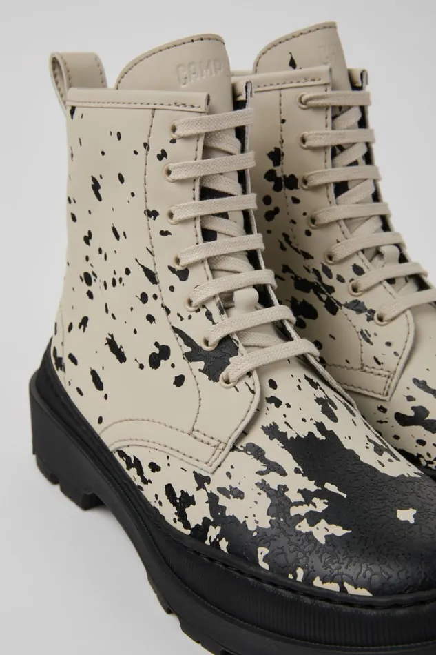 Women Camper Boots Brutus Trek MICHELIN White And Black Leather Boots