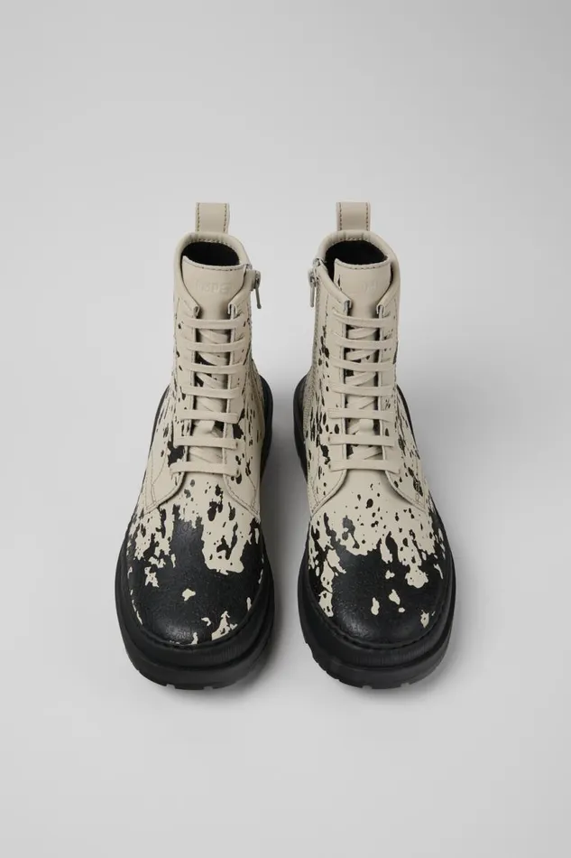 Women Camper Boots Brutus Trek MICHELIN White And Black Leather Boots