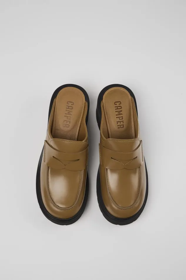 Women Camper Casual Shoes Milah Brown Leather Clog Women Camper Casual Shoes Milah Brown Leather Clog