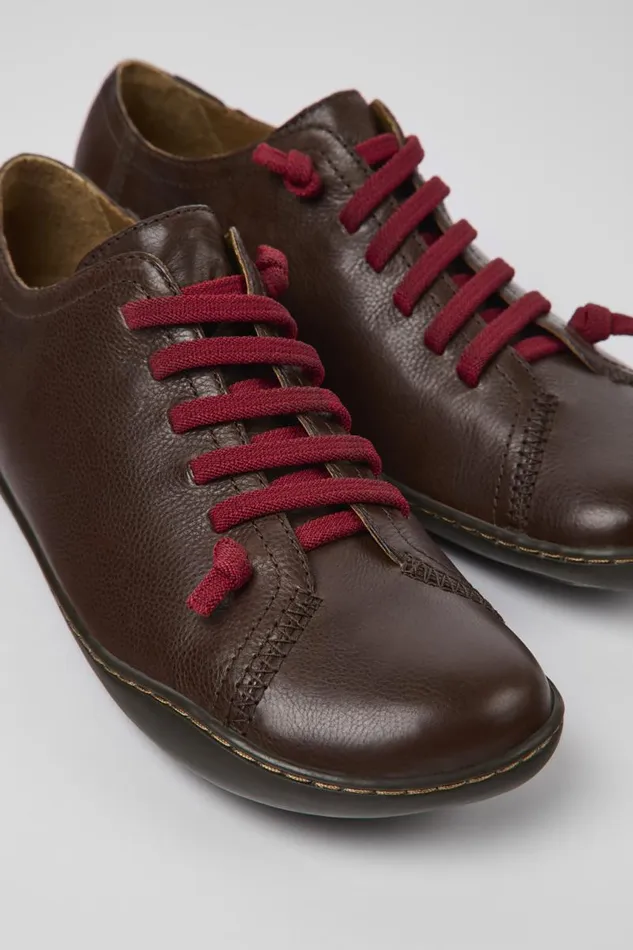 Women Camper Flat Shoes Peu Brown Leather Shoes