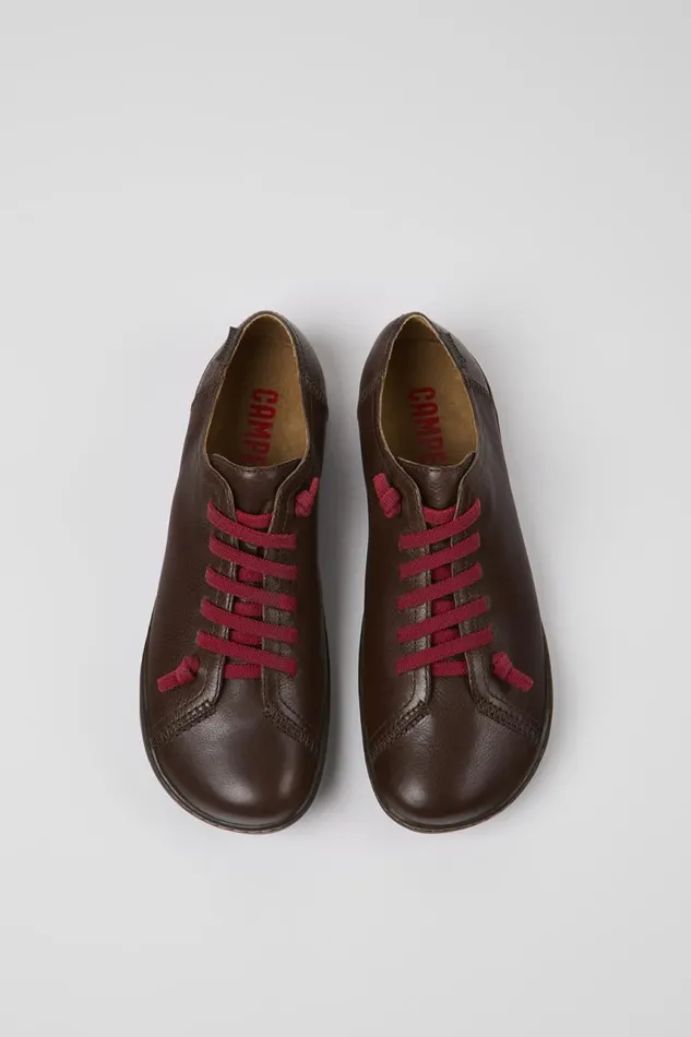 Women Camper Flat Shoes Peu Brown Leather Shoes