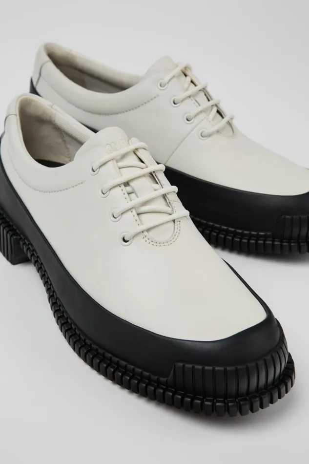 Women Camper Formal Shoes Pix White And Black Leather Laceup Shoes