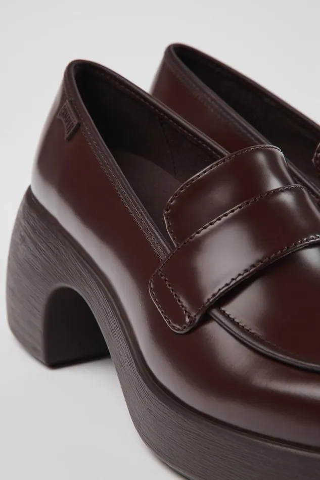 Women Camper Formal Shoes Thelma Burgundy Leather Shoes