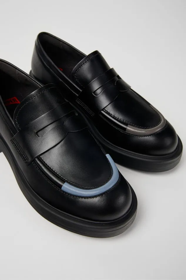 Women Camper Formal Shoes Twins Black Leather Loafers