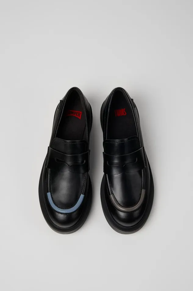 Women Camper Formal Shoes Twins Black Leather Loafers Women Camper Formal Shoes Twins Black Leather Loafers