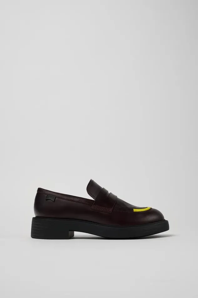 Women Camper Formal Shoes Twins Burgundy Leather Loafers Women Camper Formal Shoes Twins Burgundy Leather Loafers