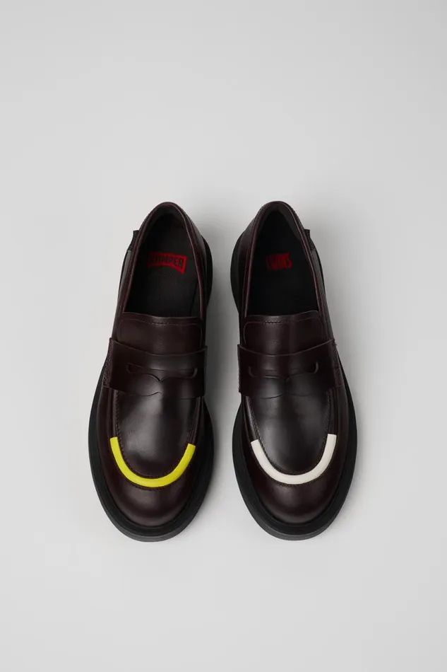 Women Camper Formal Shoes Twins Burgundy Leather Loafers Women Camper Formal Shoes Twins Burgundy Leather Loafers
