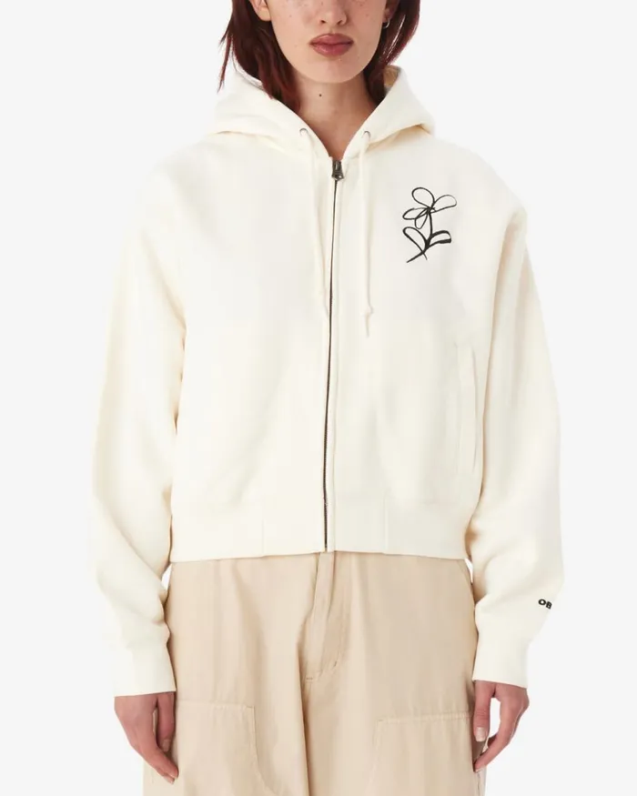 Women CHALK WRITING ZIP ZIP HOOD Unbleached OBEY Clothing SWEATSHIRTS