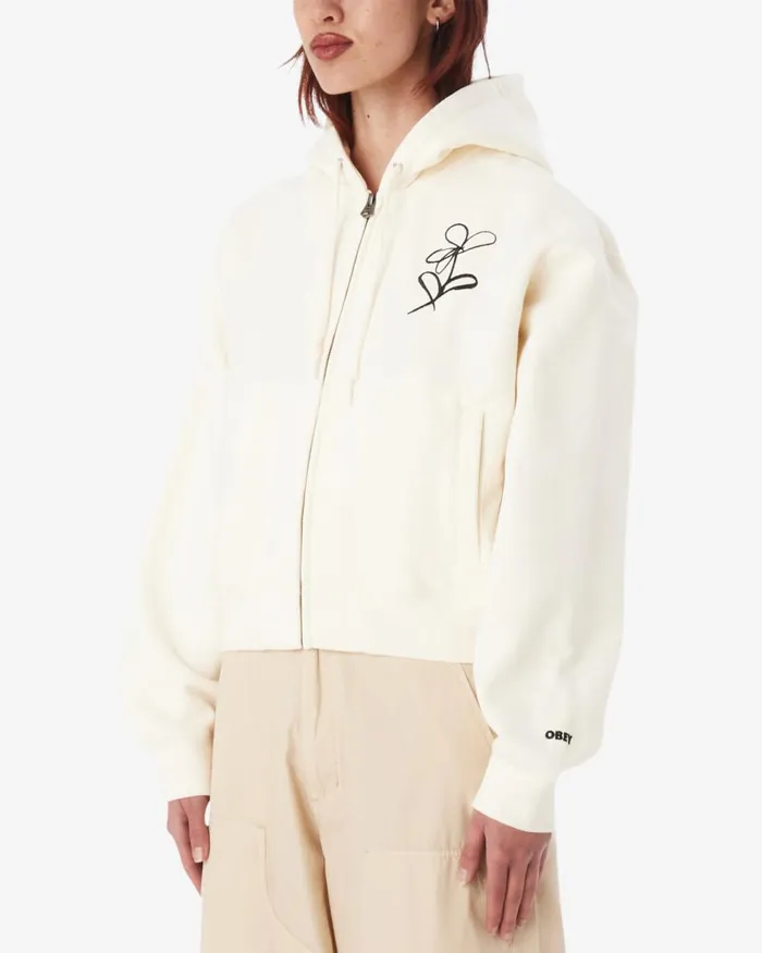 Women CHALK WRITING ZIP ZIP HOOD Unbleached OBEY Clothing SWEATSHIRTS