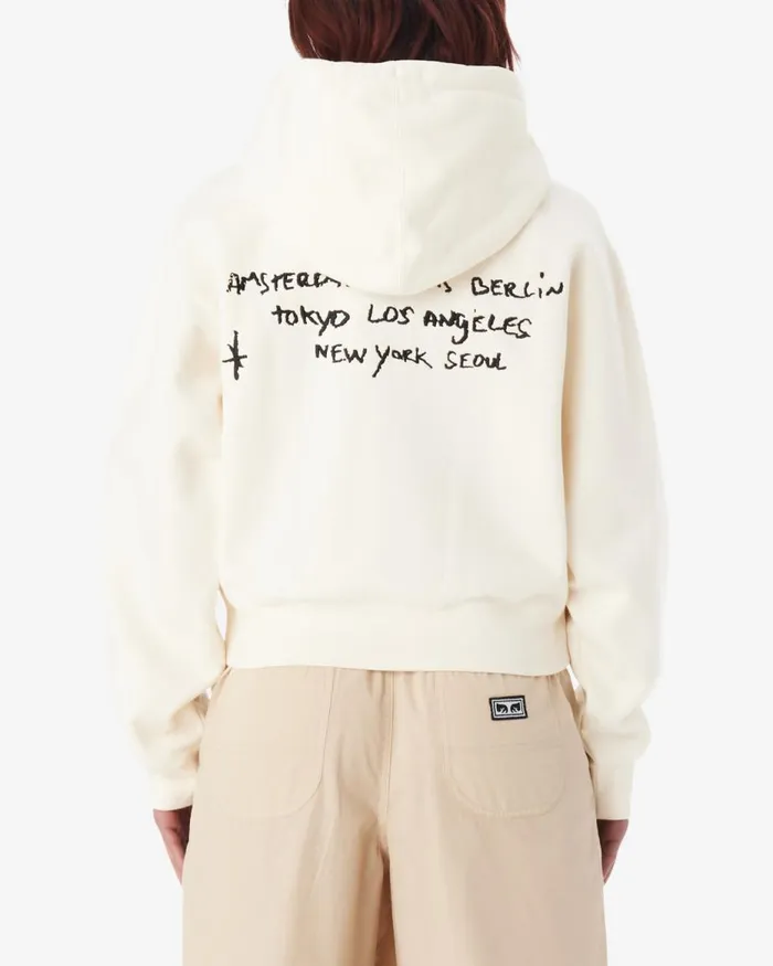 Women CHALK WRITING ZIP ZIP HOOD Unbleached OBEY Clothing SWEATSHIRTS