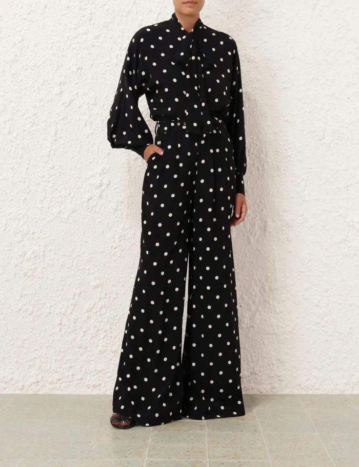 Women Clothing Zimmermann Double Tuck Pant Black W Cream Dot