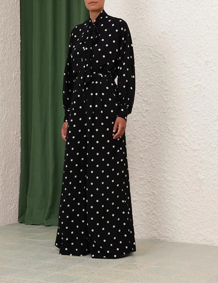 Women Clothing Zimmermann Double Tuck Pant Black W Cream Dot