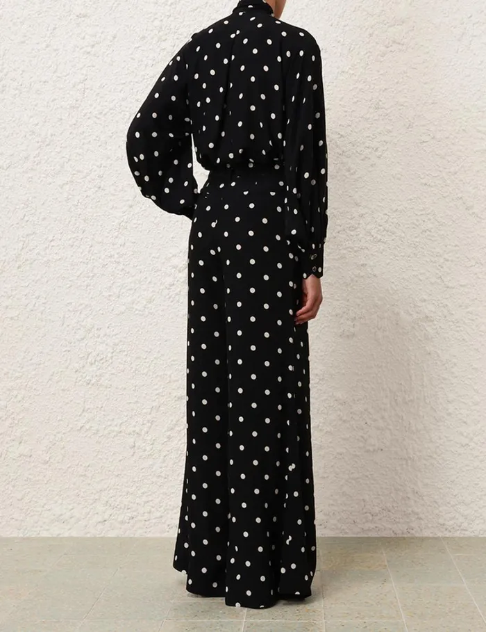 Women Clothing Zimmermann Double Tuck Pant Black W Cream Dot