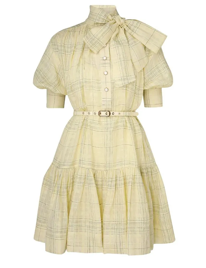 Women Clothing Zimmermann Harmony Check Mini Dress Citrus Check