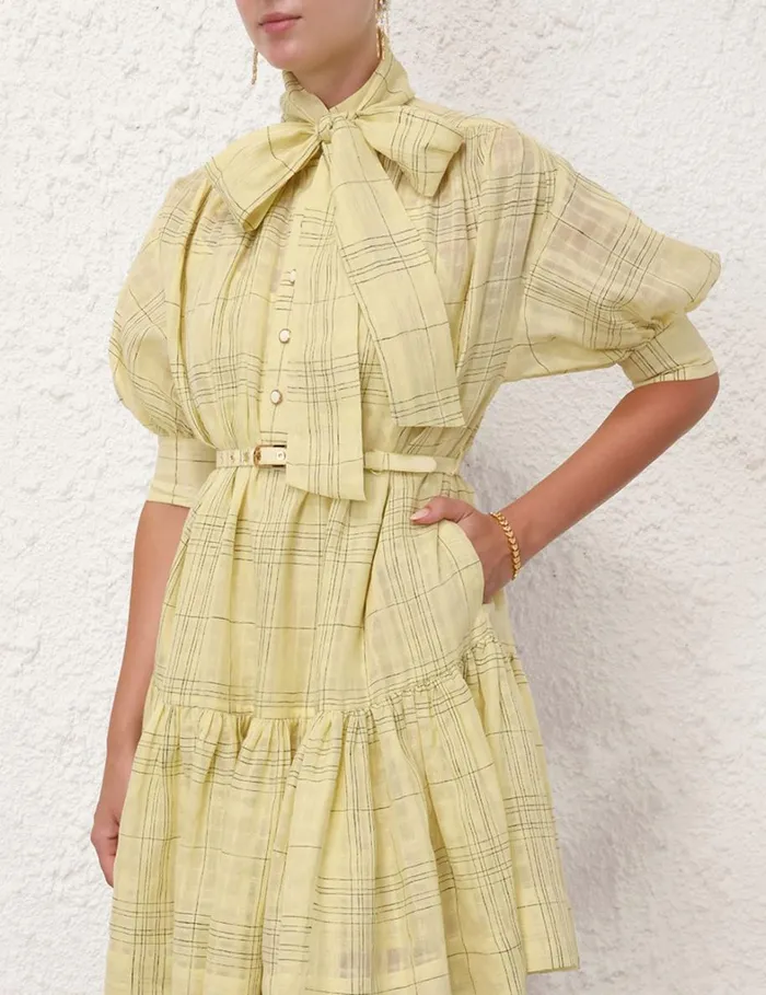 Women Clothing Zimmermann Harmony Check Mini Dress Citrus Check