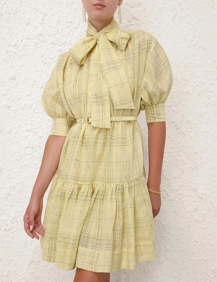 Women Clothing Zimmermann Harmony Check Mini Dress Citrus Check