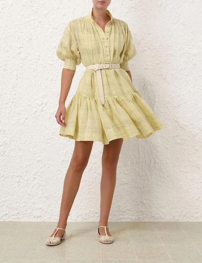 Women Clothing Zimmermann Harmony Check Mini Dress Citrus Check